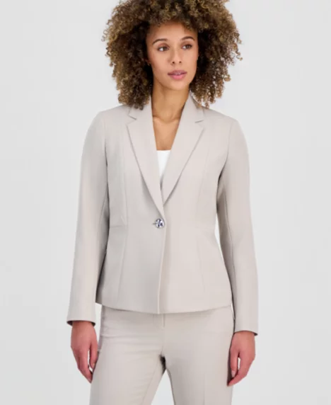 Notched Collar One-Button Blazer, Regular & Petite - Summer Straw