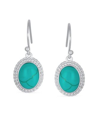 Set of 2 Western Style Blue Stabilized Turquoise & Onyx Milgrain Cable Edge Oval Drop Earrings Sterling Silver Wire Fish Hook