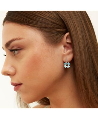 Sterling Silver Enamel Clover Earrings - Turquoise