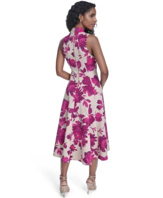 Women's V-Neck Printed Midi Dress