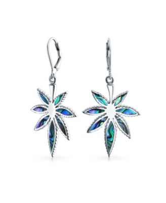 Western-Inspired Abalone Shell Marijuana Leaf Necklace and Earrings Jewelry Set Sterling Silver