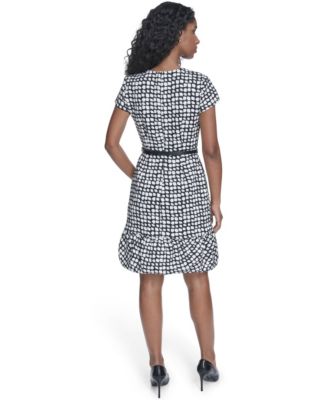 Women's Bubble Hem Belted Crewneck Dress