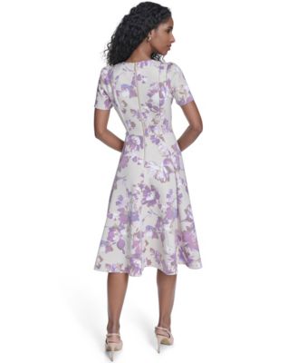 Women's Short-Sleeve Scuba Midi Dress