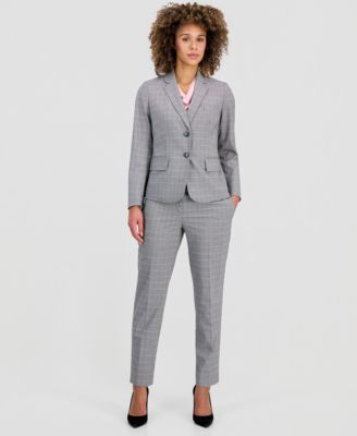 Women's Plaid Two-Button Blazer & Plaid Slim-Leg Pants