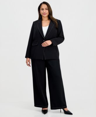 Plus Size Peak-Lapel Single-Button-Front Long-Sleeve Jacket 