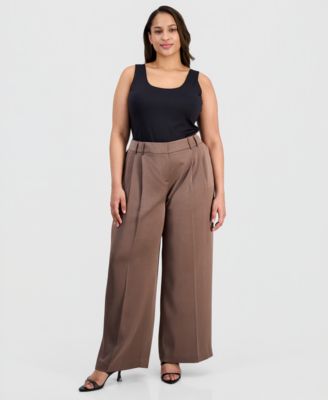Plus Size Pleat-Front Wide-Leg Satin Pants