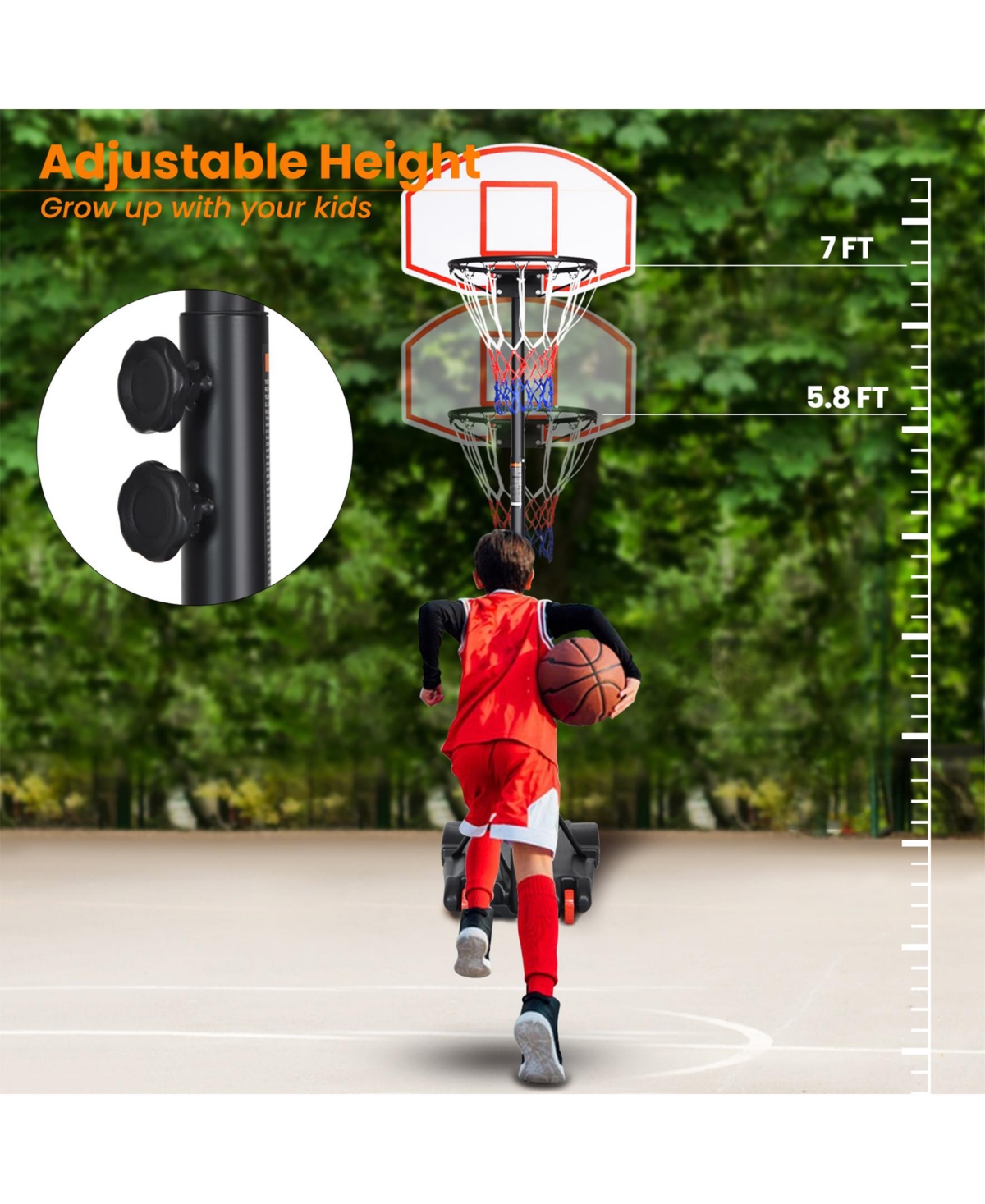 Sugift Adjustable Basketball Hoop System Stand with Wheels