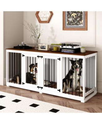 71 Inch Dog Crate Furniture, Heavy-Duty Wooden Dog Kennel with Trays and Divider for Large Medium Dogs