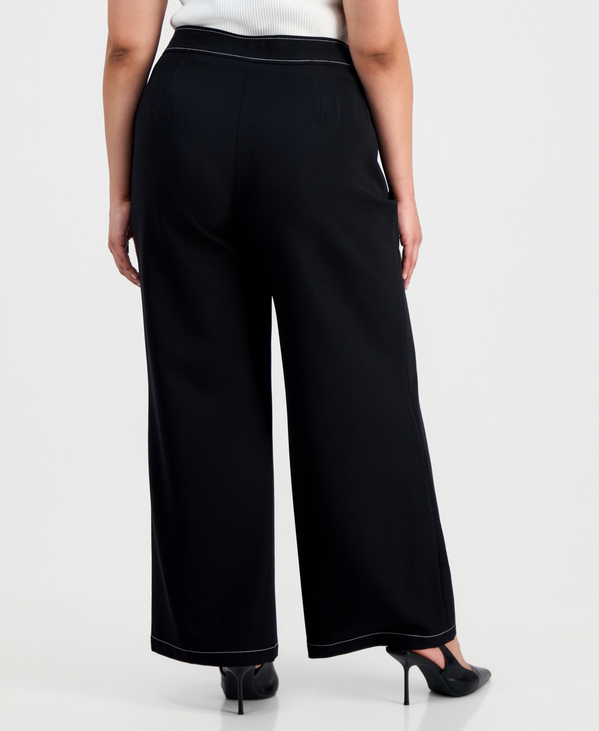 Tahari Asl Plus Mid-Rise Wide-Leg Pants