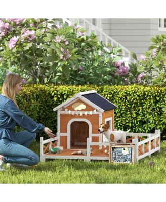 Outdoor Dog House, Wooden Dog House with Large Porch