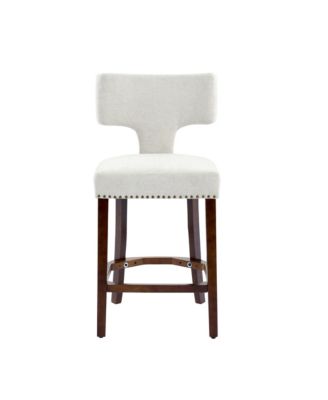 Set of 2 Mid-Century Counter Stools with Curved Back and Upholstered Seat