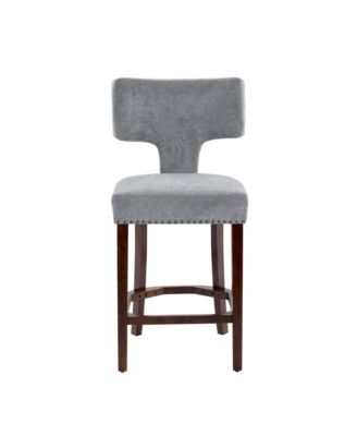 Set of 2 Mid-Century Counter Stools with Curved Back and Upholstered Seat