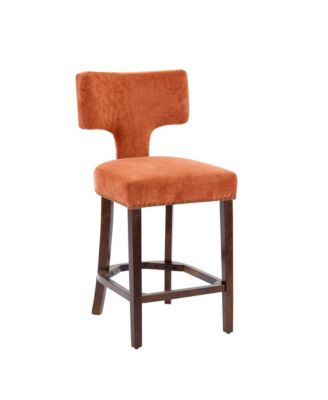 Set of 2 Mid-Century Counter Stools with Curved Back and Upholstered Seat