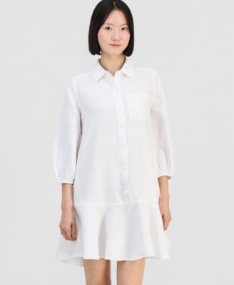 Women's 100% Linen Flounce Shirtdress, Created for Macy's