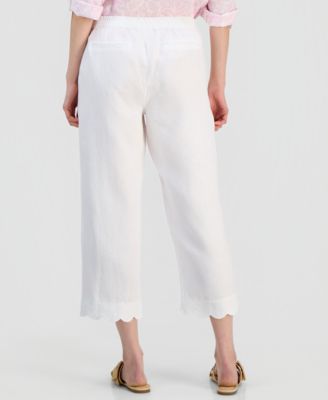 Women's 100% Linen Cropped Scalloped-Hem Wide-Leg Pants, Macy's Exclusive