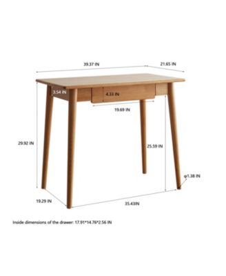 Solid Oak Wood Computer Desk with Drawer and Natural Wood Grain