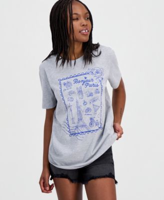 Juniors' Paris Stamp Graphic Print Crewneck T-Shirt