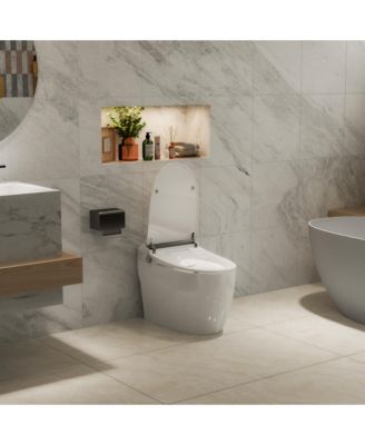 Heated Smart Bathroom Fixture Seat With Soft-Close Cover, Night Light, Foot Sensor Flush, Power Outage Flush