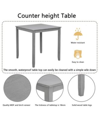 5-Piece Grey Counter Height Kitchen Dining Set with Square Wood Table and 4 Upholstered Chairs