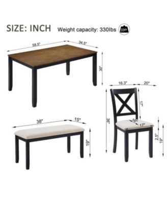 6-Piece Classic Farmhouse Wood Dining Set with Table and Bench