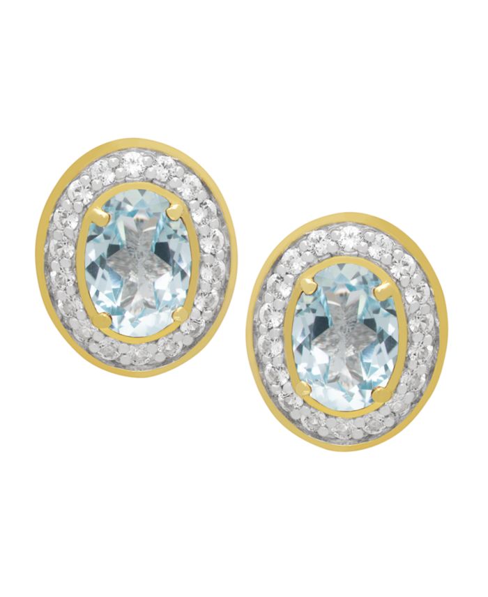 Genuine Blue Topaz & White Topaz Oval Stud Earrings (2-1/2 ct. t.w.) in