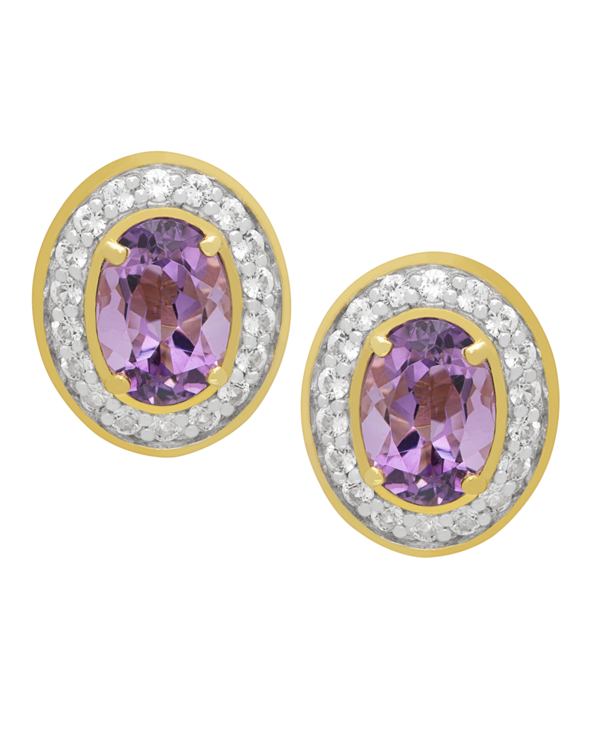 Macy's Genuine Blue Topaz & White Oval Stud Earrings (2-1/2 ct. t.w.) 14k Gold Over Sterling Silver (Also Amethyst Topaz)