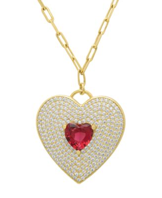 Lab-Grown Ruby (1.28 ct. t.w.) & White Sapphire (2.25 ct. t.w.) Heart Pendant Necklace in 14k Gold Over Sterling Silver