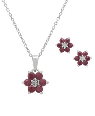 2-Pc. Ruby (2.70 ct. t.w.)& Diamond (0.015 ct. t.w.) Pendant Necklace & Earrings Set in Sterling Silver