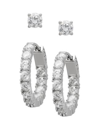 2-Pc. Lab-Grown White Sapphire Hoop & Stud (4.9 ct. t.w.) Earring Set in Sterling Silver