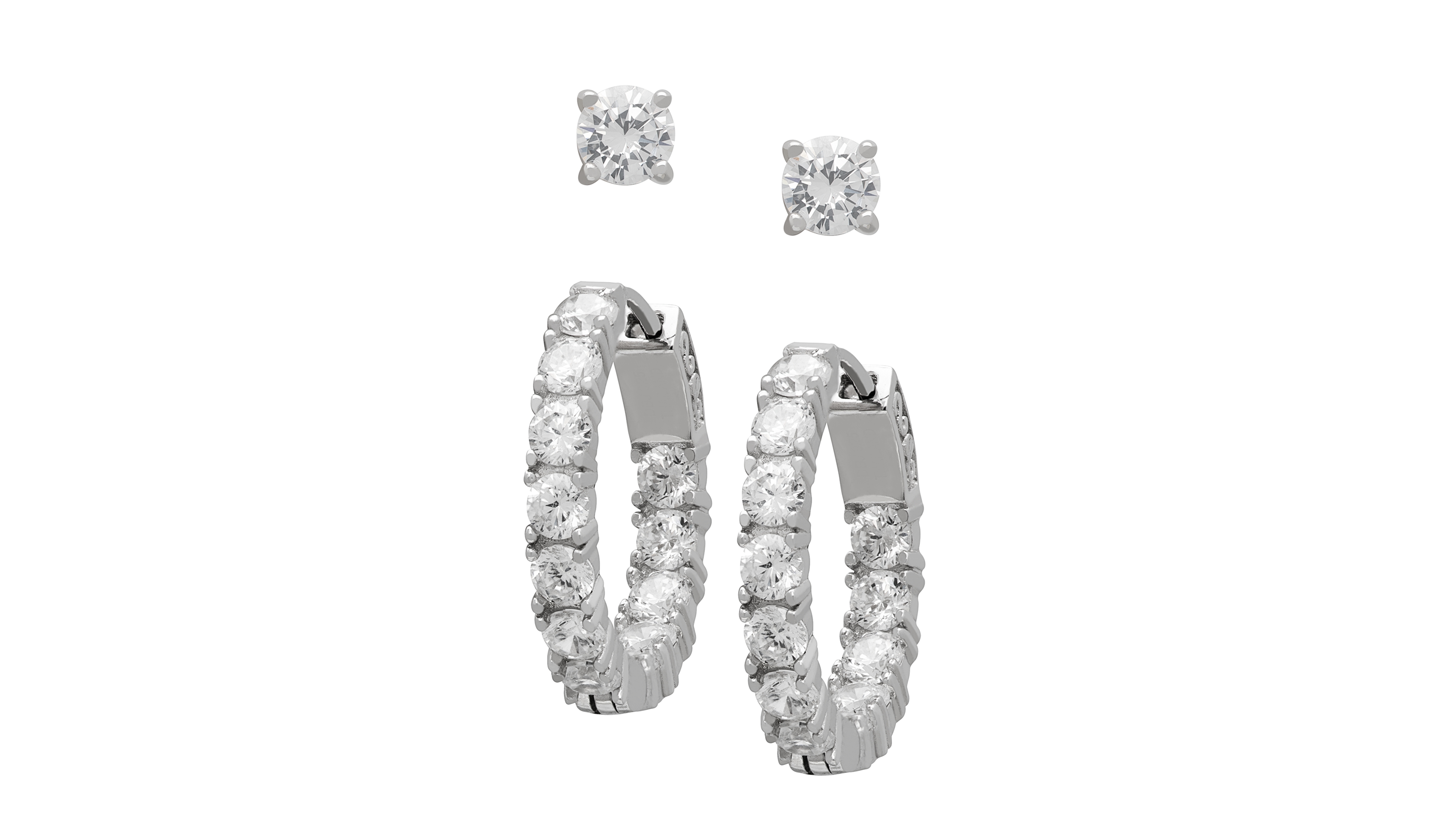 Macy's 2-Pc. Lab-Grown White Sapphire Hoop & Stud (4.9 ct. t.w.) Earring Set in Sterling Silver