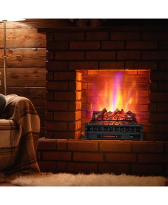 26 Inch Electric Fireplace Heater with Remote Control and Realistic Lemonwood Ember Bed-Black