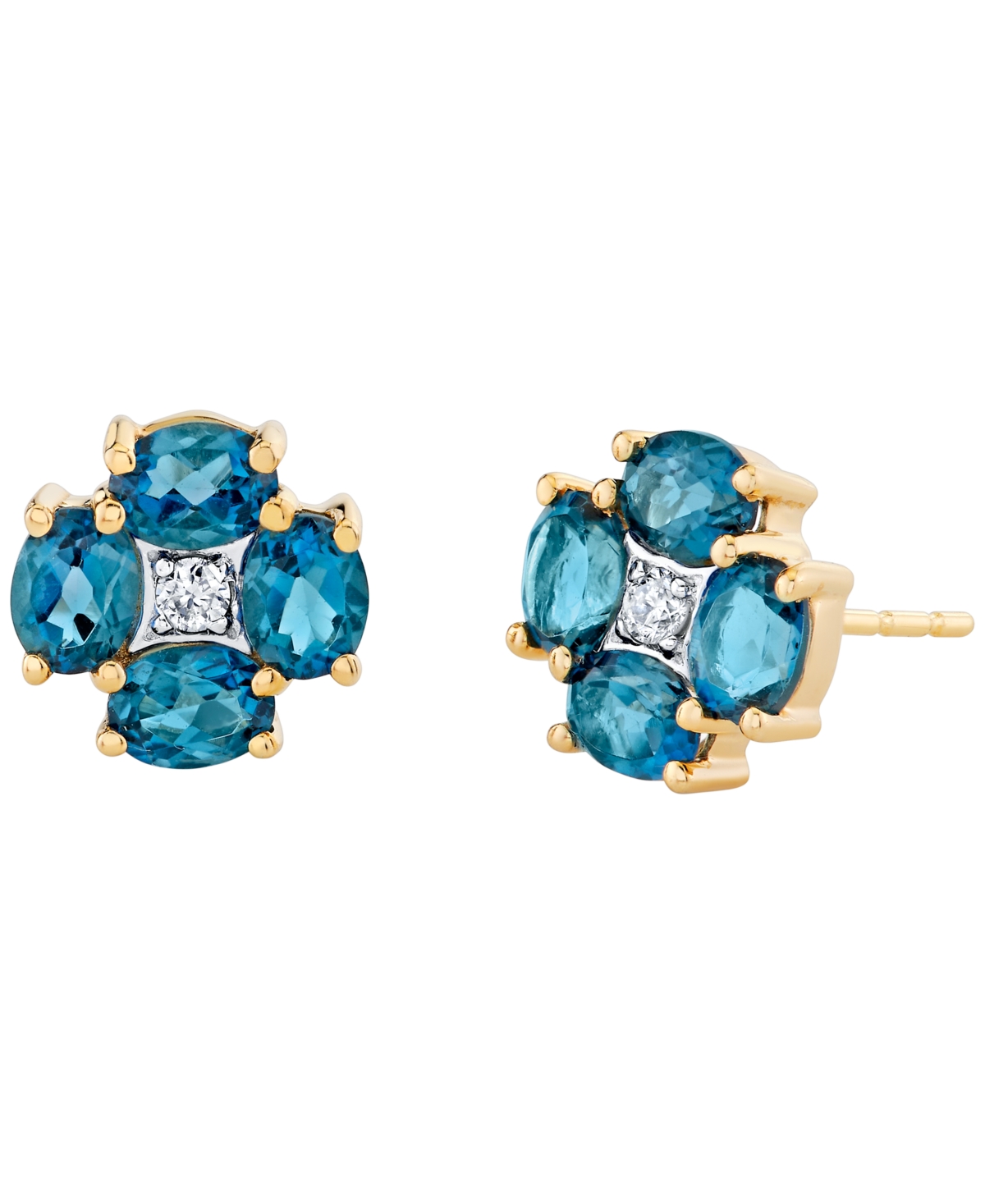 Macy's Blue Topaz (2 Ct. T.w.) & Diamond Accent Stud Earrings In 14k Yellow Gold In Blue