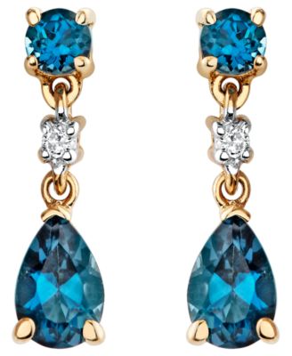 Macy's - Blue Topaz (1 ct. t.w.) & Diamond Accent Drop Earrings in 14K Yellow Gold