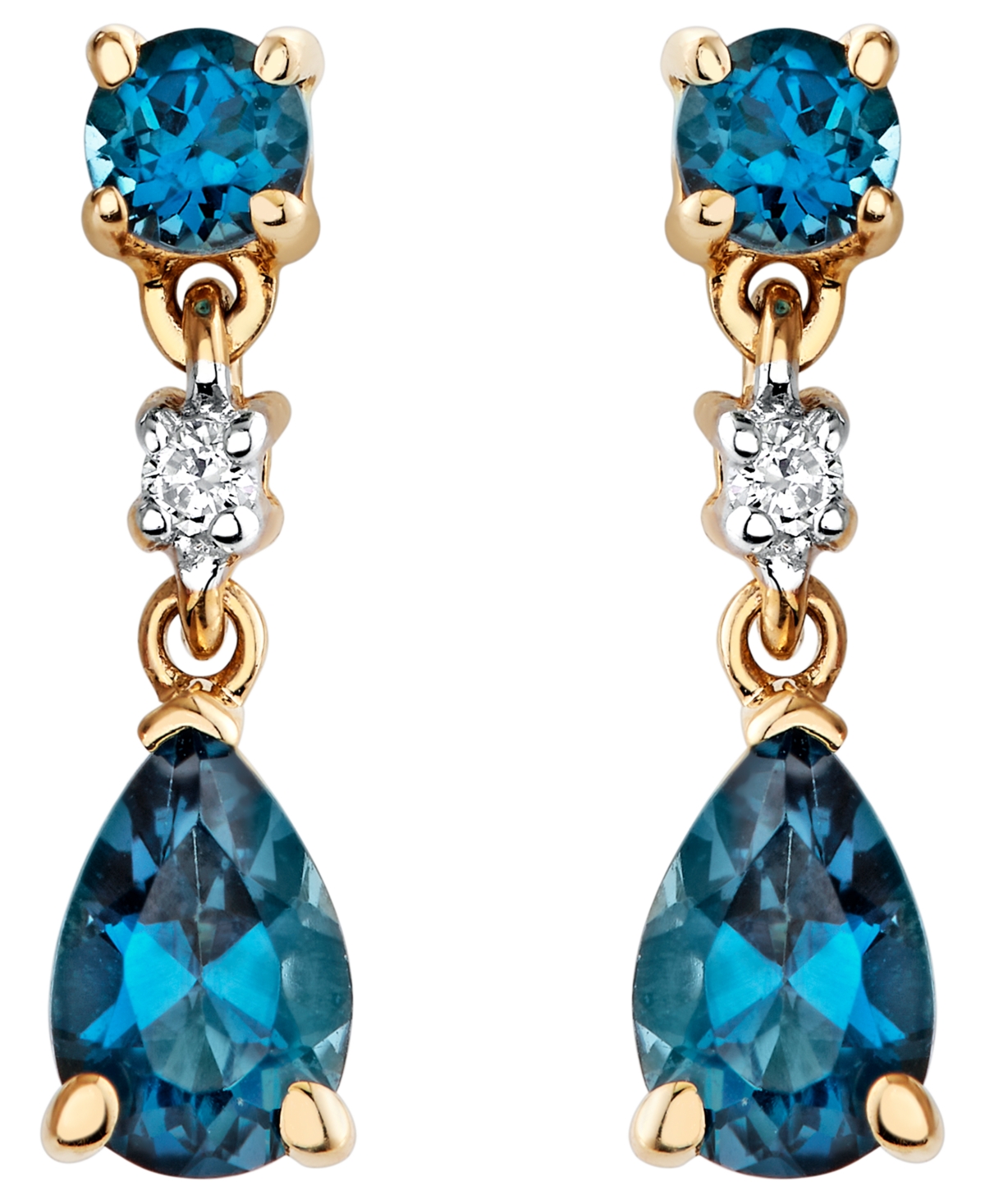 Macy's Blue Topaz (1 Ct. T.w.) & Diamond Accent Drop Earrings In 14k Yellow Gold
