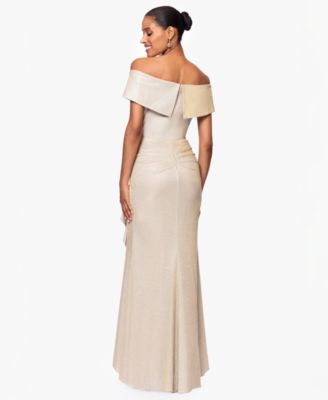Women's Metallic Off-The-Shoulder Ruffled Gown