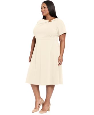 Plus Size Short-Sleeve Slit Neck Midi Dress