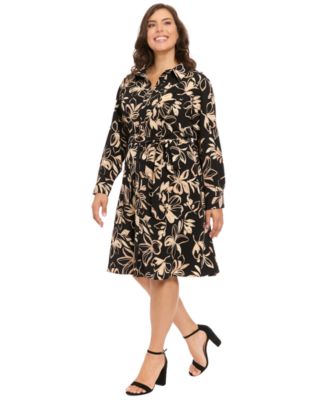 Plus Size Collared Long-Sleeve Shirt Dress