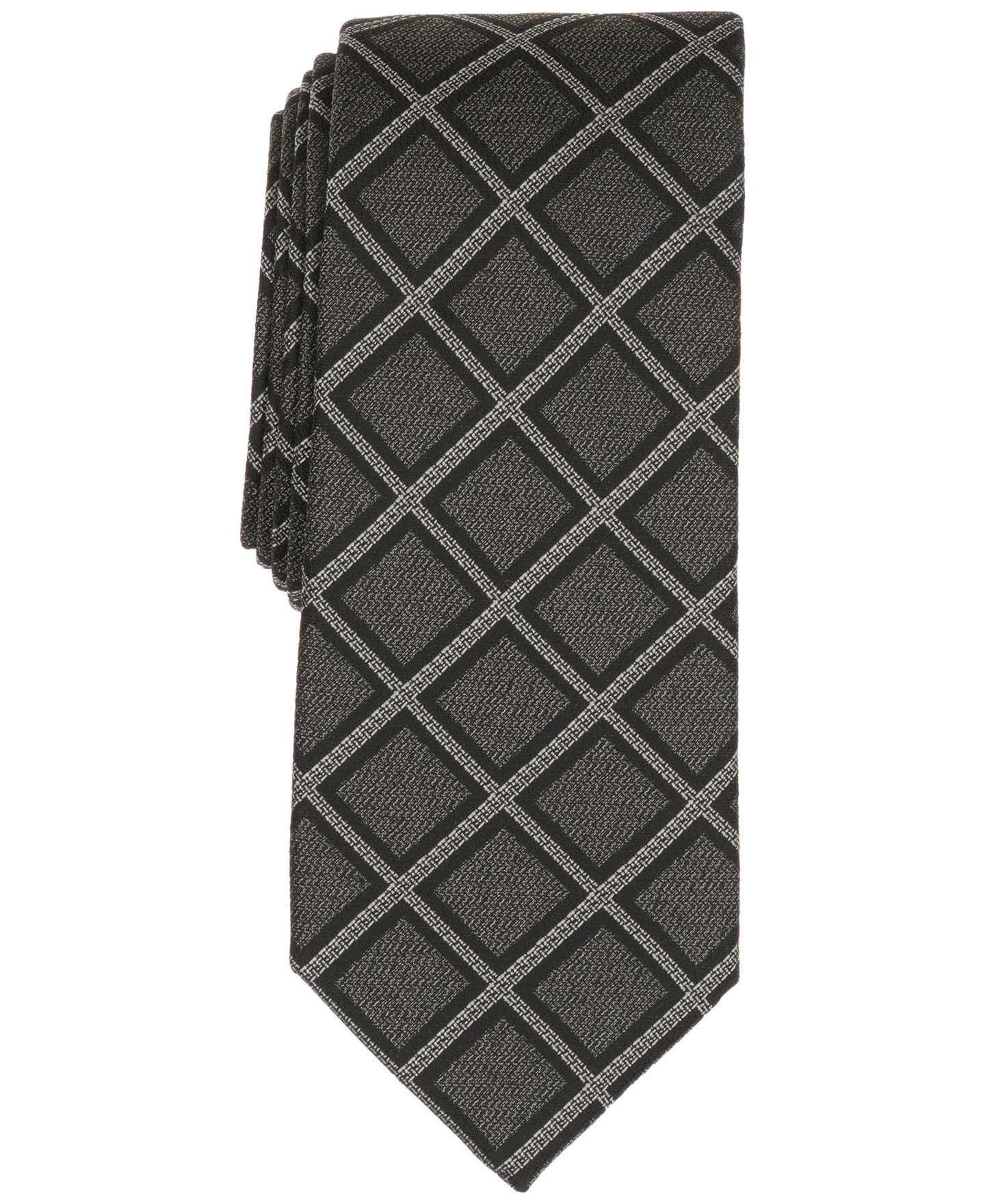 Мужской галстук Alfani Oakmont Grid Slim Tie, цвет: Чёрный / Серый — фото 1
