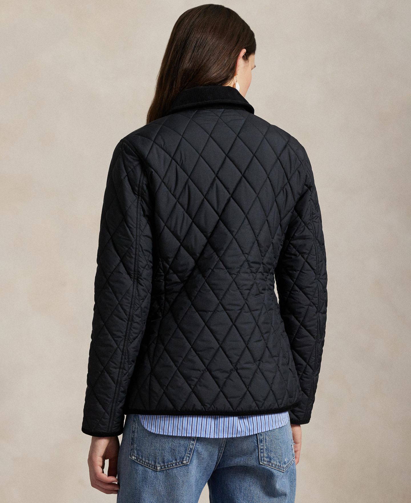 Женская куртка Polo Ralph Lauren Corduroy-Trim Quilted Barn, цвет: Чёрный — фото 4