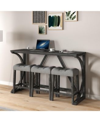 Industrial 4-Piece Bar Table Set with Power Outlet and Chairs