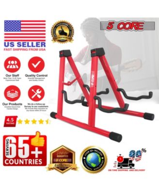 Double Guitar Stand Floor Adjustable A Frame Folding Acoustic Electric Guitars Holder Stands GSS 2N1 RED