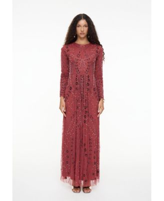 Women's Modest Embellished Sequin Beaded Dress Maxi With Designer Bottom