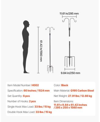 8-Pack Heavy-Duty Double Shepherd Hooks for Bird Feeders and Garden Decor