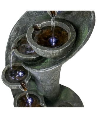 23.6" Outdoor Water Fountain with LED Lights - 6-Tier Cascading Bowl Fountain, Curved Design Indoor/Outdoor Waterfall Feature for Garden
