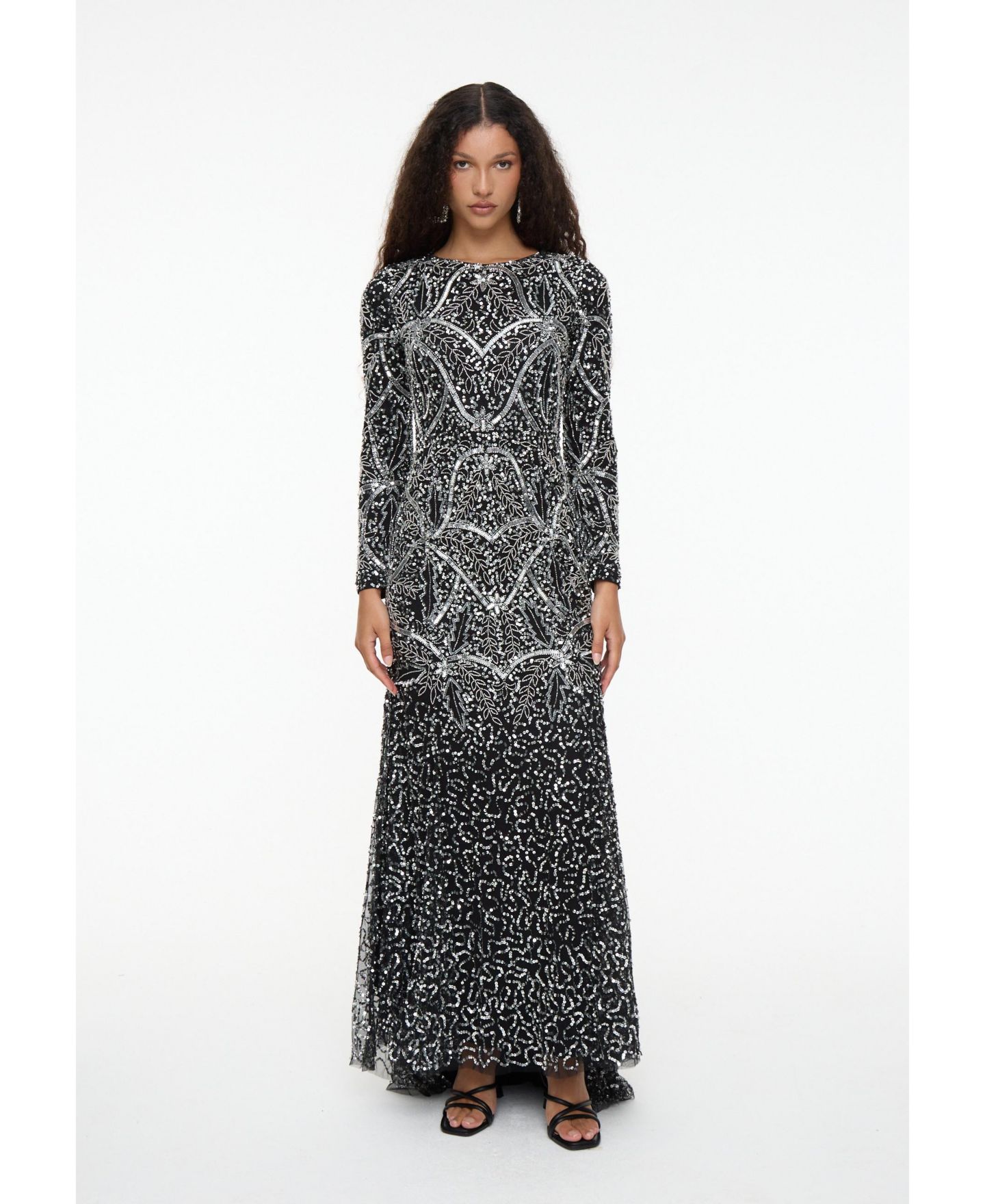 Женское платье Maryisa Modest Embellished Sequin Beaded Dress Maxi With Fit Bodice and Trail, цвет: Чёрный — фото 1