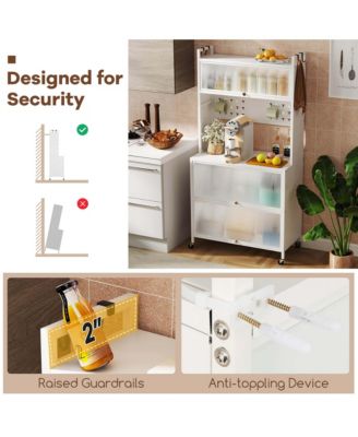 5 Tier Kitchen Bakers Rack Flip Door Cabinets Pegboard & Hooks