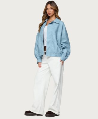 Womens Oversized Washed Faux Leather Jacket