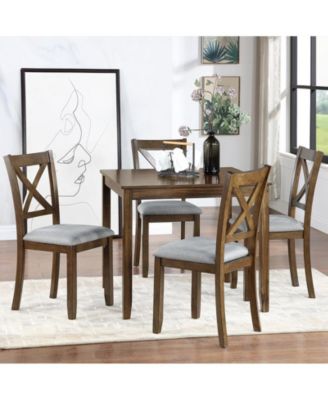 5-Piece Walnut Wood Dining Set with Table and 4 Chairs