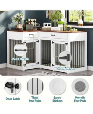 Corner Dog Crate Furniture with 2 Drawers, Space-Saving Dog Kennel Cage