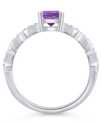 Amethyst (1-1/5 ct. t.w.) and White Diamond (1/20 ct. t.w.) Ring in 10k White Gold 